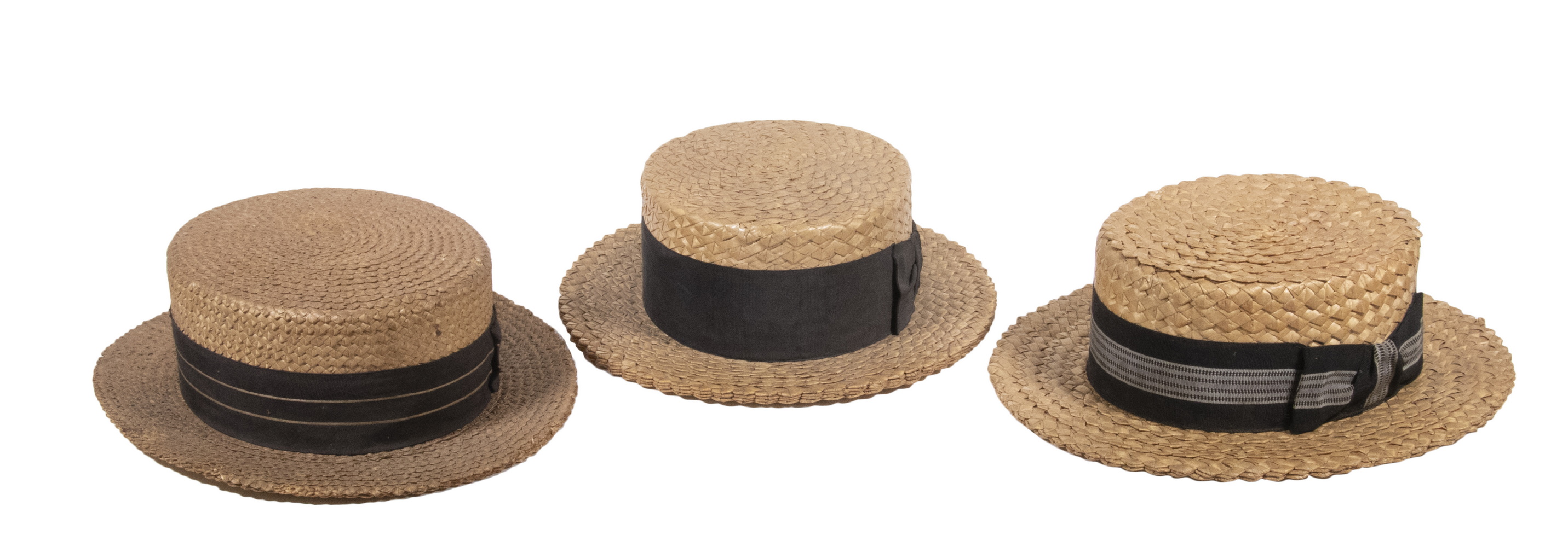 STRAW BOATER HATS Lot of 3 Vintage 2d679a