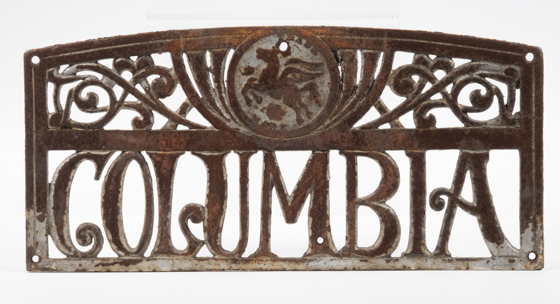 CAST IRON COLUMBIA SIGN Art Nouveau 2d67a9