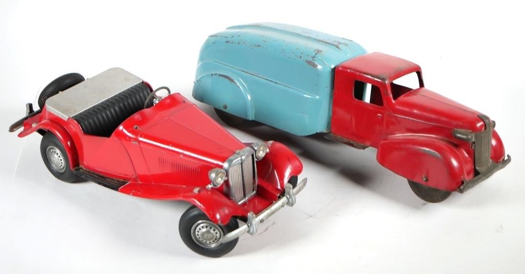 TWO VINTAGE PRESSED STEEL TOY VEHICLESTwo 2d68f6