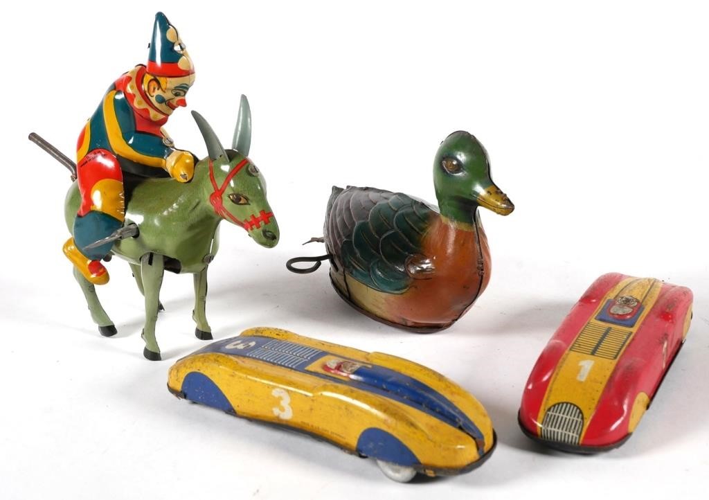 VINTAGE GERMAN TIN LITHO WINDUP TOYSFour