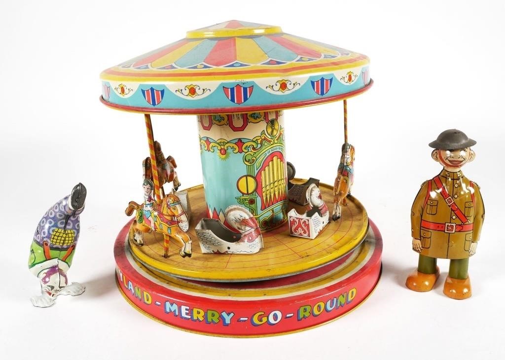 VINTAGE J. CHEIN TIN LITHO WINDUP TOYSThree