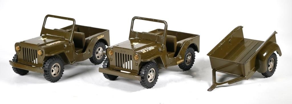 VINTAGE TONKA ARMY JEEPS WITH TRAILERTwo