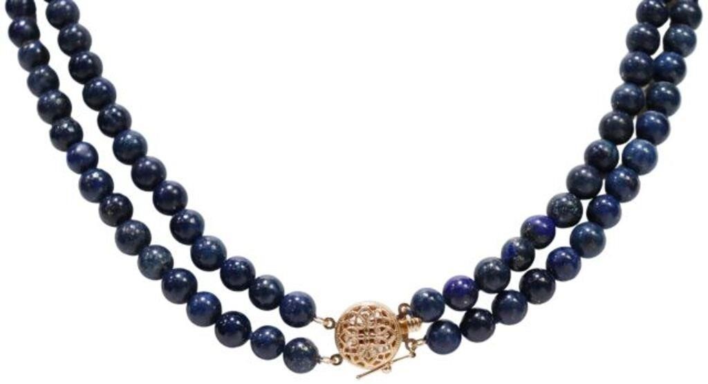 ESTATE 14KT & LAPIS BEADED DOUBLE-STRAND