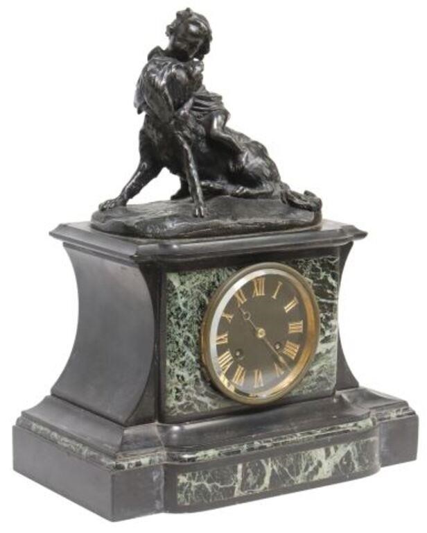 FRENCH FIGURAL MARBLE MANTEL SHELF CLOCKFrench