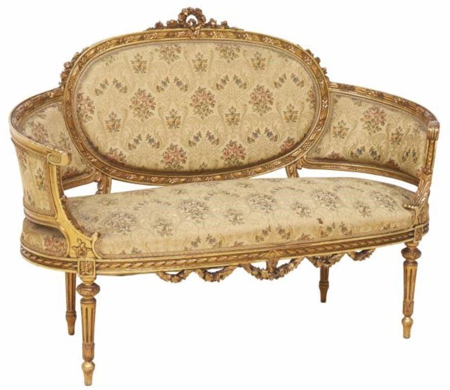 LOUIS XVI STYLE GILT ACCENTED SETTEELouis 2d6a6a