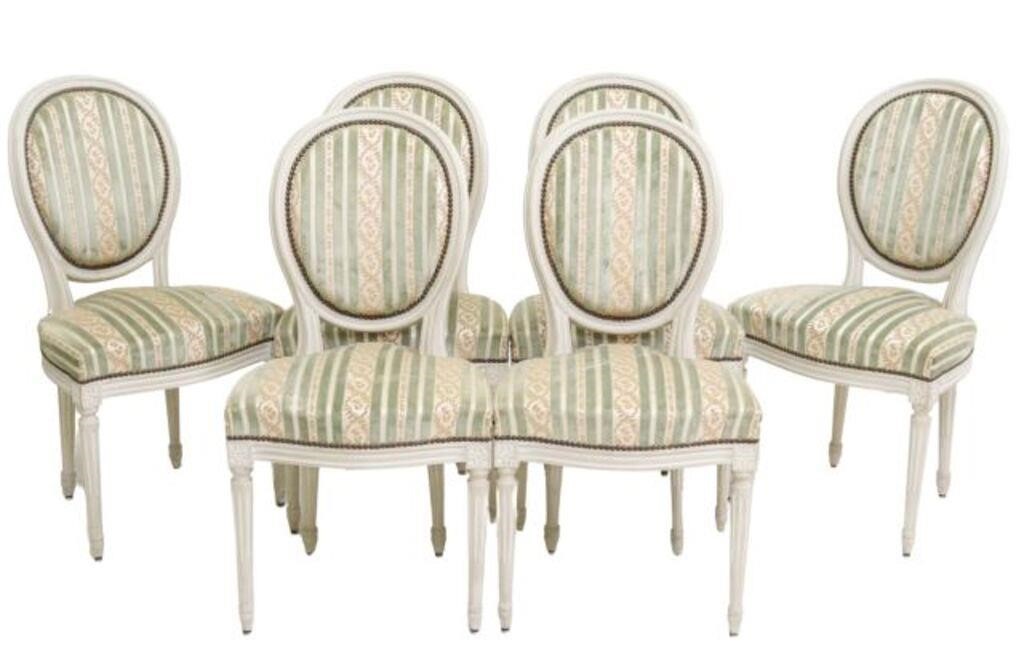  6 FRENCH LOUIS XVI STYLE UPHOLSTERED 2d6a79