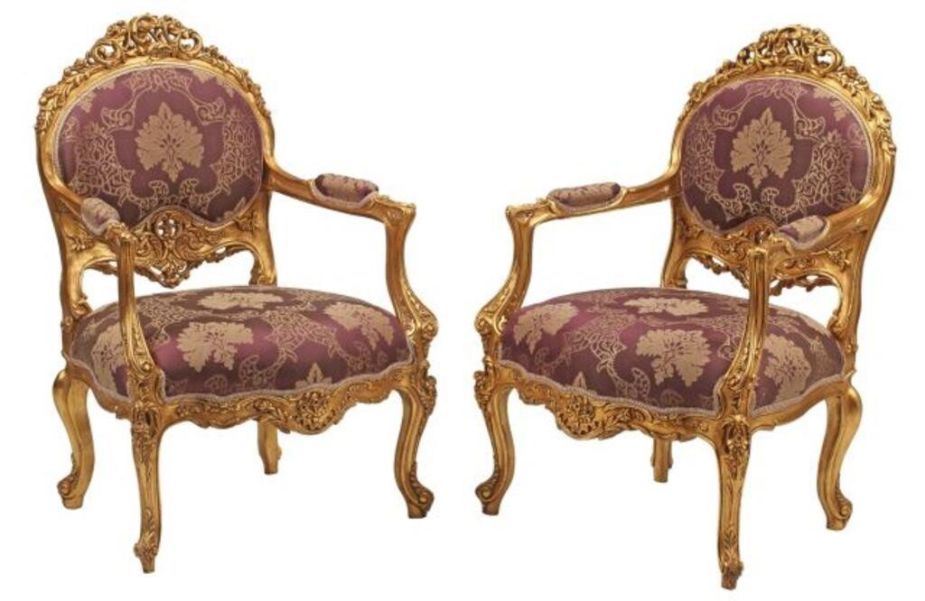  2 LOUIS XV STYLE GILT UPHOLSTERED 2d6a93