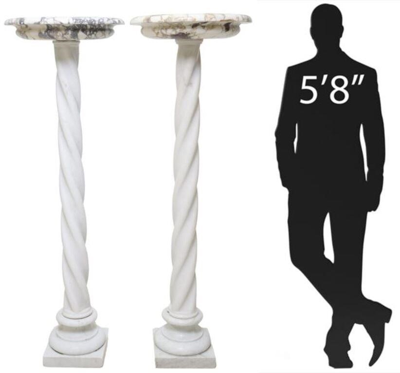 (2) MARBLE PEDESTALS WITH VARIEGATED