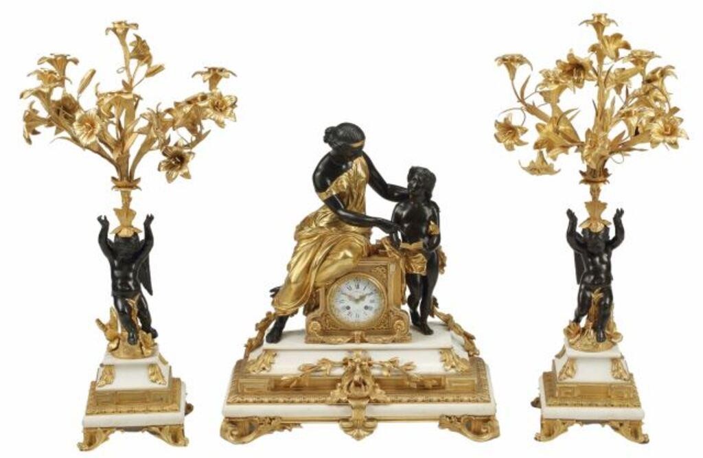 (3) FRENCH NAPOLEON III BRONZE CLOCK