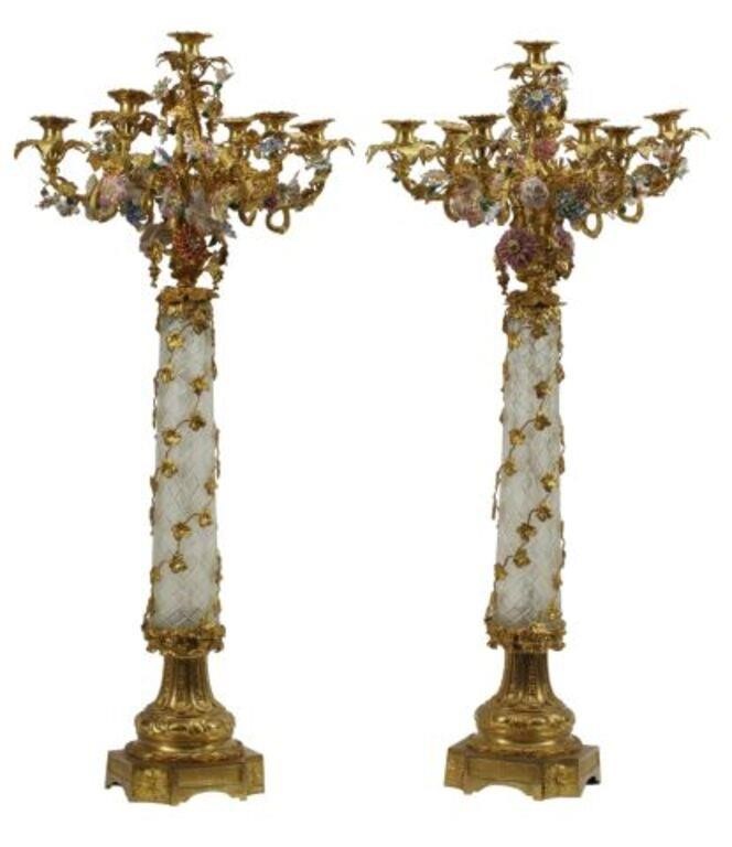 (2) ORMOLU & CUT CRYSTAL CANDELABRA(pair)