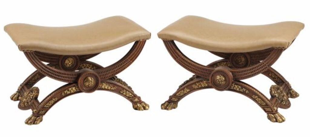  2 LEATHER UPHOLSTERED CURULE 2d6b27