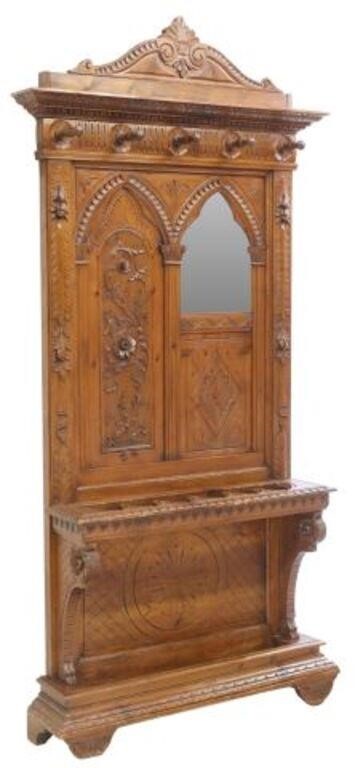 GOTHIC REVIVAL CARVED WALNUT MIRRORED 2d6b64