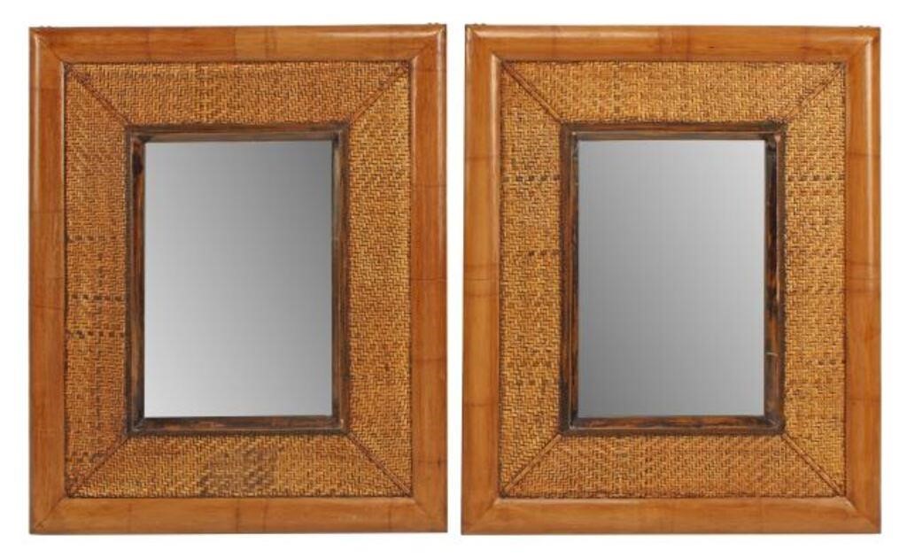  2 BAMBOO RATTAN MIRRORS pair  2d6b71