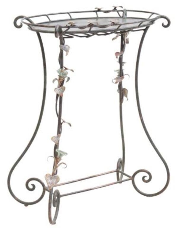 WROUGHT IRON & MOLDED GLASS PLANTER