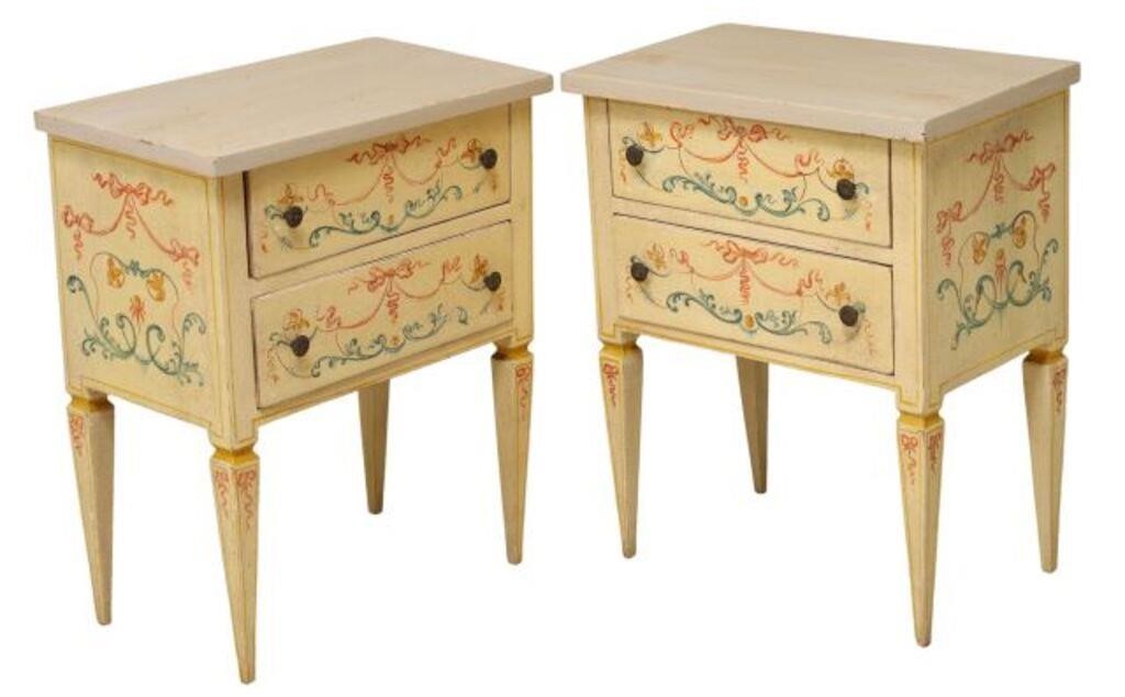  2 ITALIAN PAINT DECORATED NIGHTSTANDS pair  2d6ba0