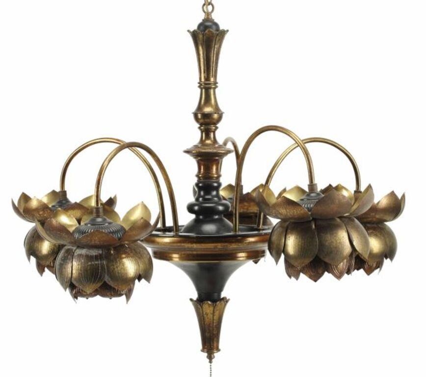 WOOD & BRASS LOTUS BLOSSOM FIVE-LIGHT