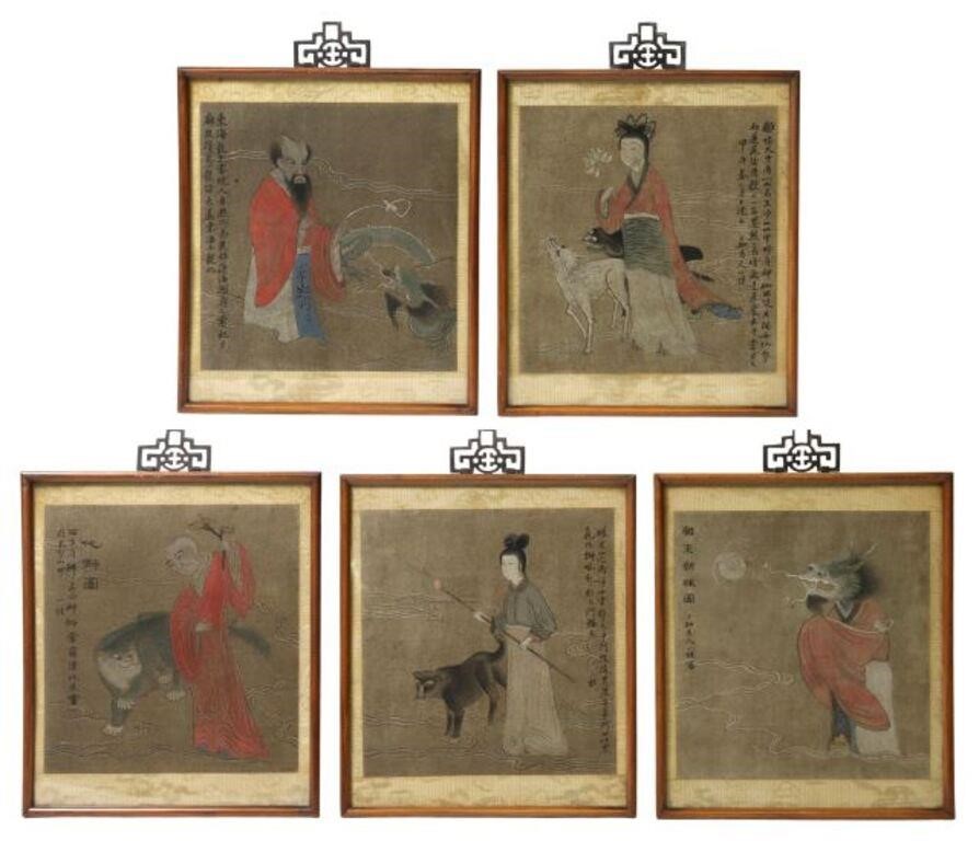  5 FRAMED CHINESE PAINTINGS ON 2d6bb7