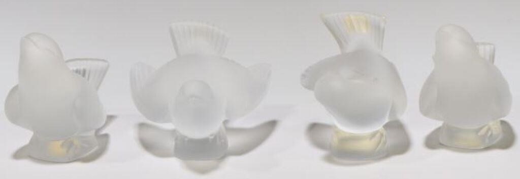 (4) LALIQUE SATIN ART CRYSTAL SPARROW