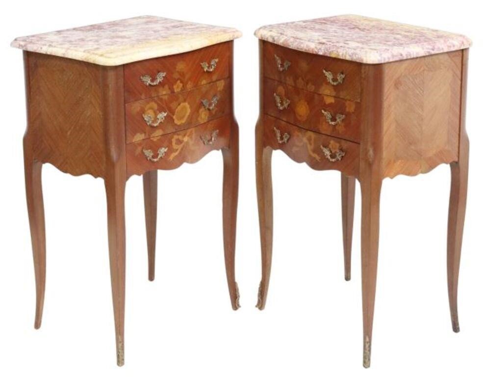 2) LOUIS XV STYLE MARBLE-TOP MARQUETRY