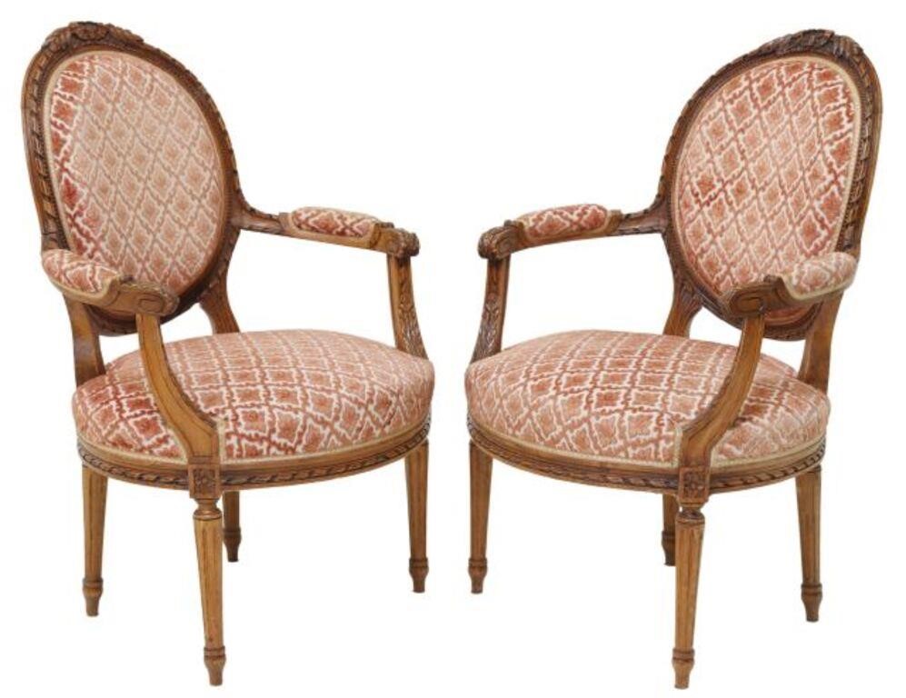  2 FRENCH LOUIS XVI STYLE UPHOLSTERED 2d6cb8