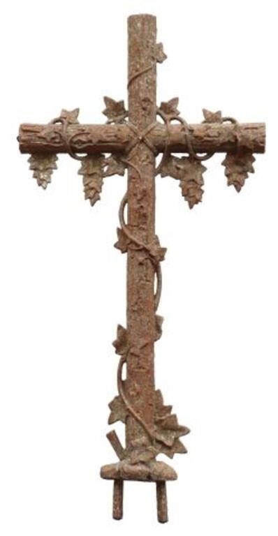 FRENCH CAST IRON FAUX BOIS CROSS  2d6d15