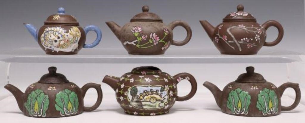 (6) CHINESE MINIATURE CLAY TEAPOTS