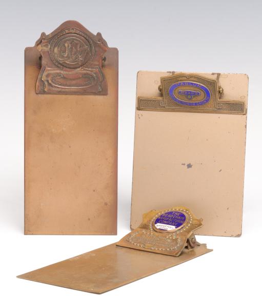 ENAMELED BRASS ADVERTISING CLIPBOARDS