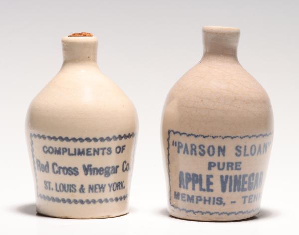 TWO VINEGAR ADVERTISING STONEWARE MINI