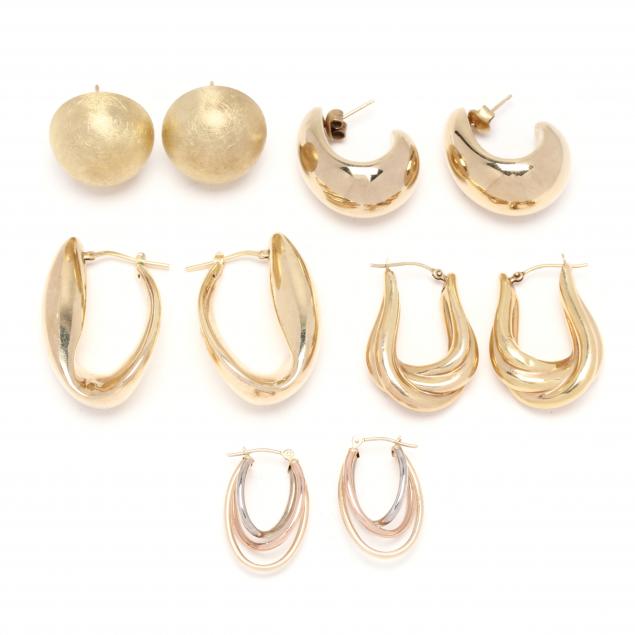 THREE PAIRS OF GOLD EARRINGS AND