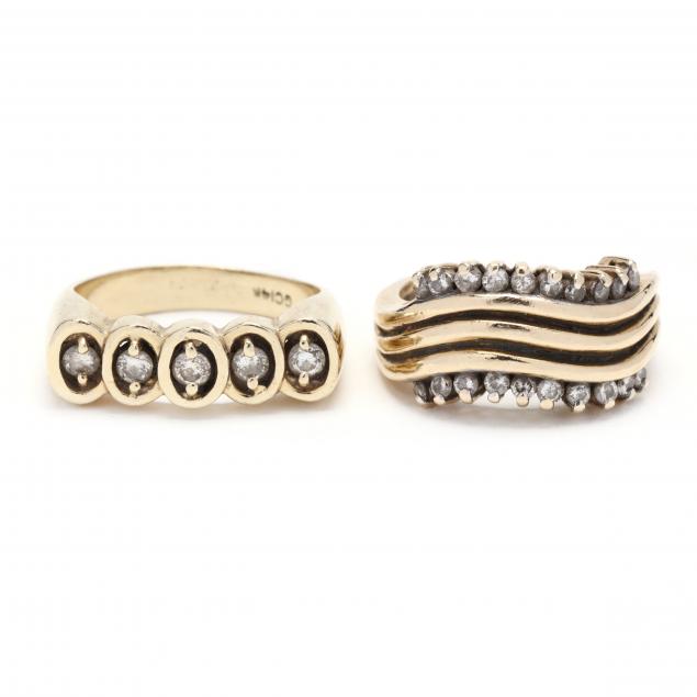 TWO GOLD AND DIAMOND RINGS To include  2d6f49