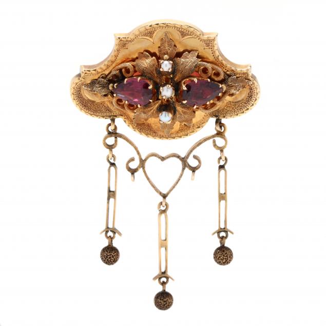 ANTIQUE GOLD AND GEM-SET BROOCH