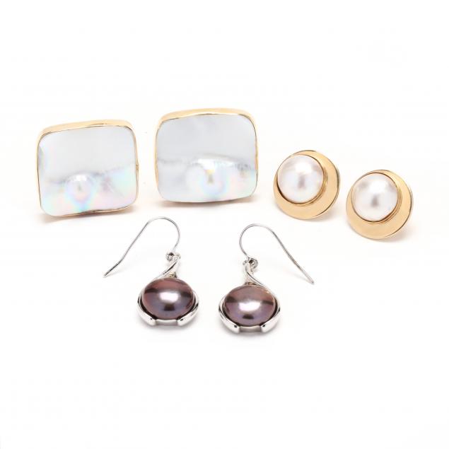 THREE PAIRS OF PEARL EARRINGS To