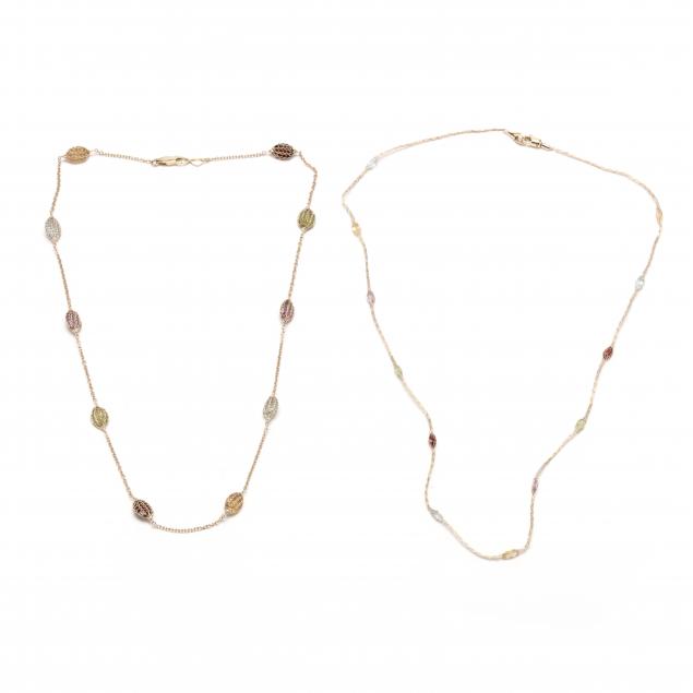 TWO GOLD AND GEM-SET STATION NECKLACES