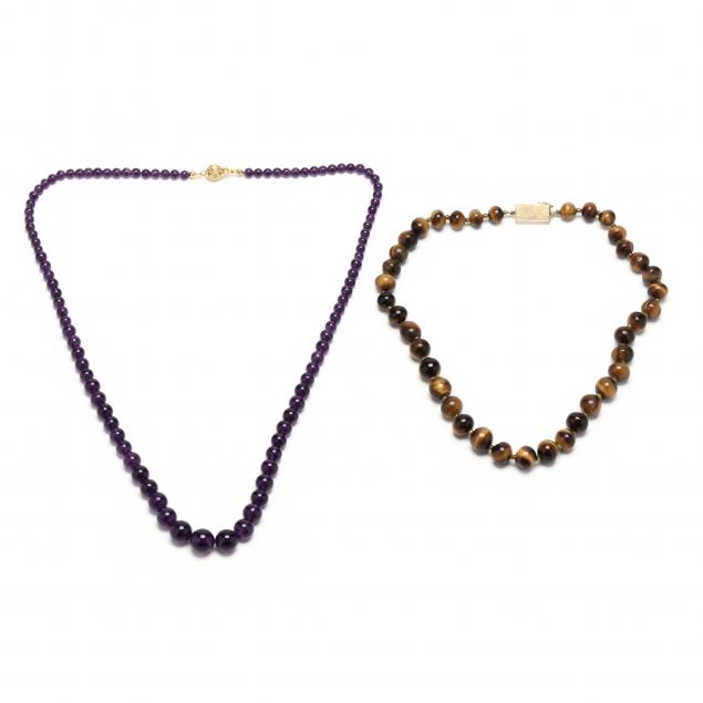 TWO GEM-SET BEAD NECKLACES The