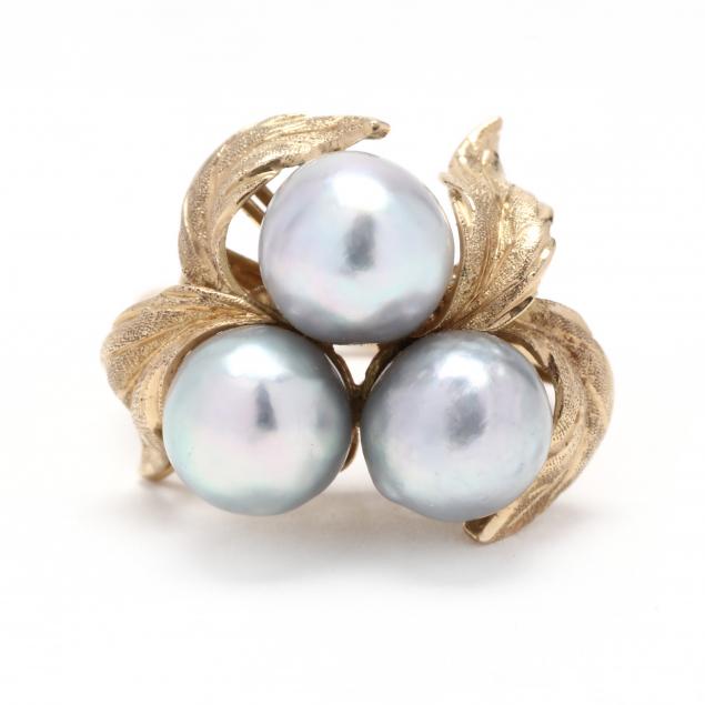GOLD AND GREY PEARL RING Designed