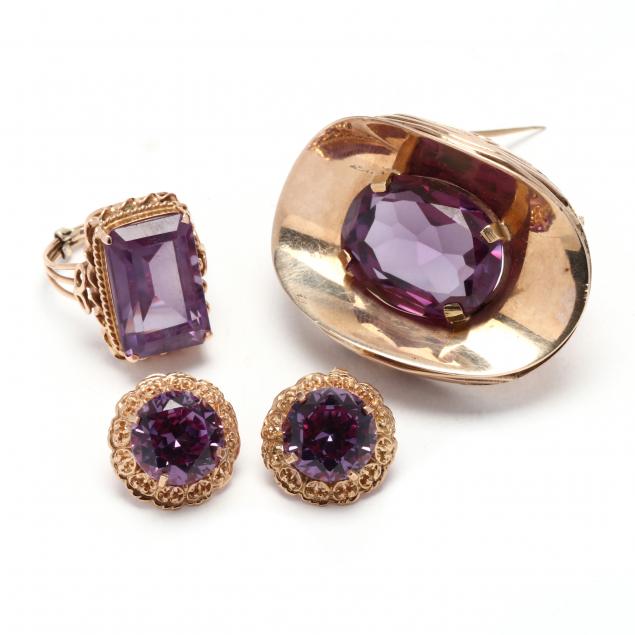 GOLD AND SYNTHETIC GEM-SET JEWELRY