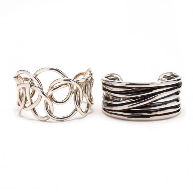 TWO STERLING SILVER CUFF BRACELETS To