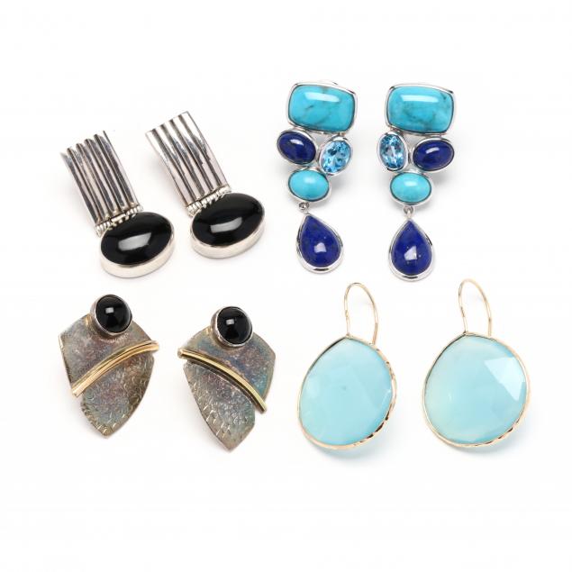 FOUR PAIRS OF GEM-SET EARRINGS