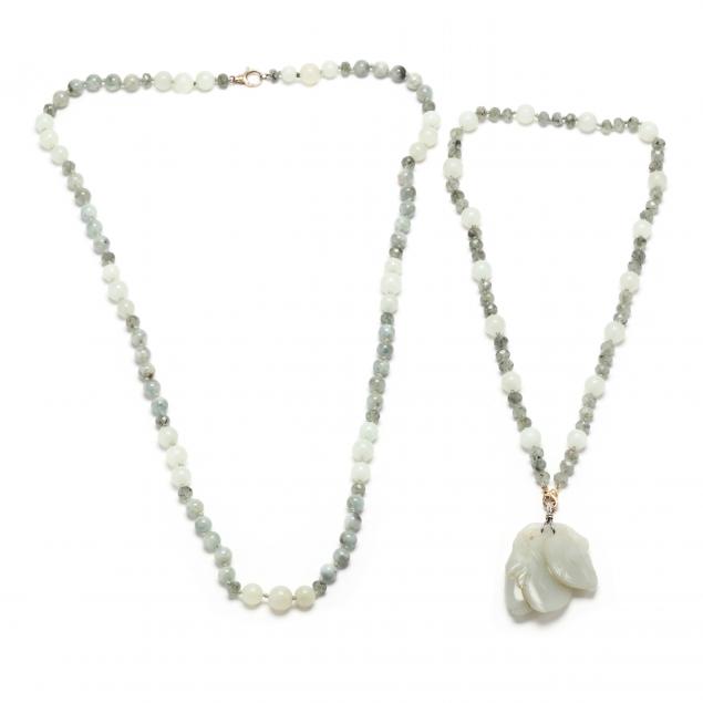 TWO GEM-SET BEAD NECKLACES AND PENDANT