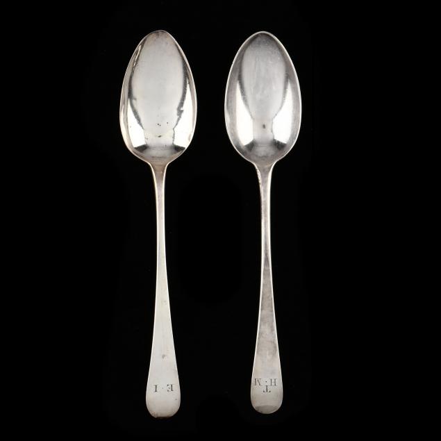TWO GEORGE III SILVER DESSERT SPOONS  2d6fd0