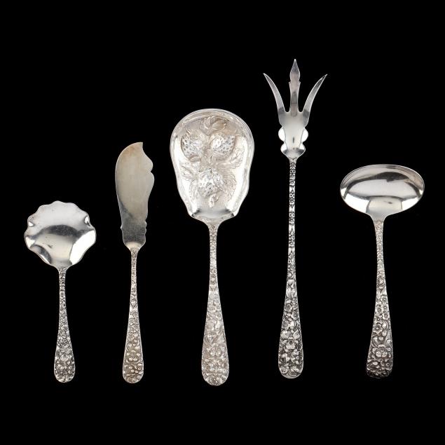 FIVE STIEFF ROSE STERLING SILVER SERVERS