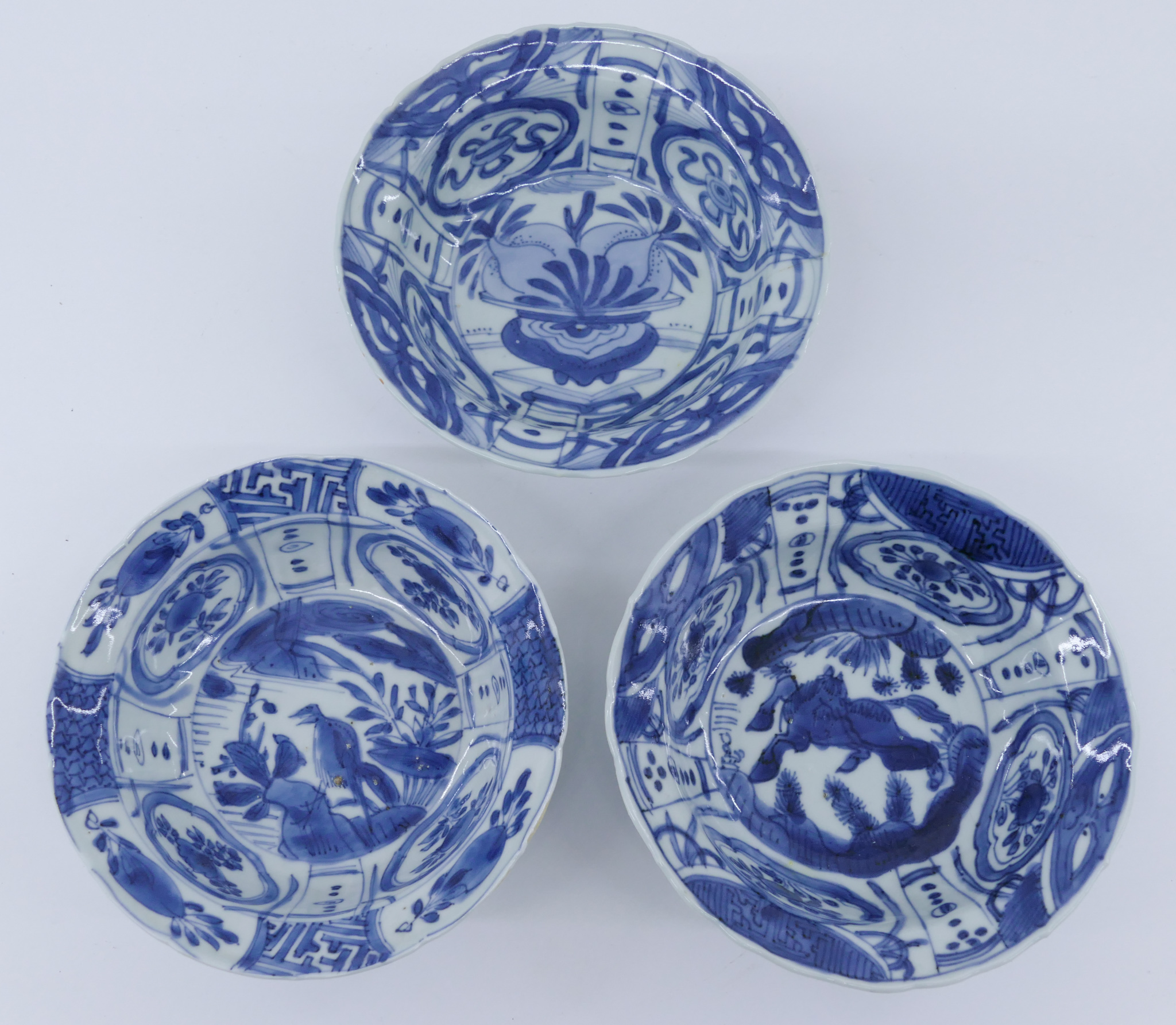 3pc Chinese Ming Kraak Small Bowls 2d732f