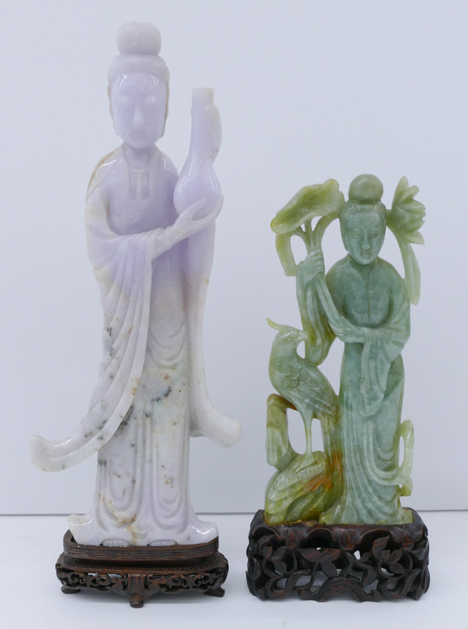 2pc Chinese Qing Jade Guanyin Figures