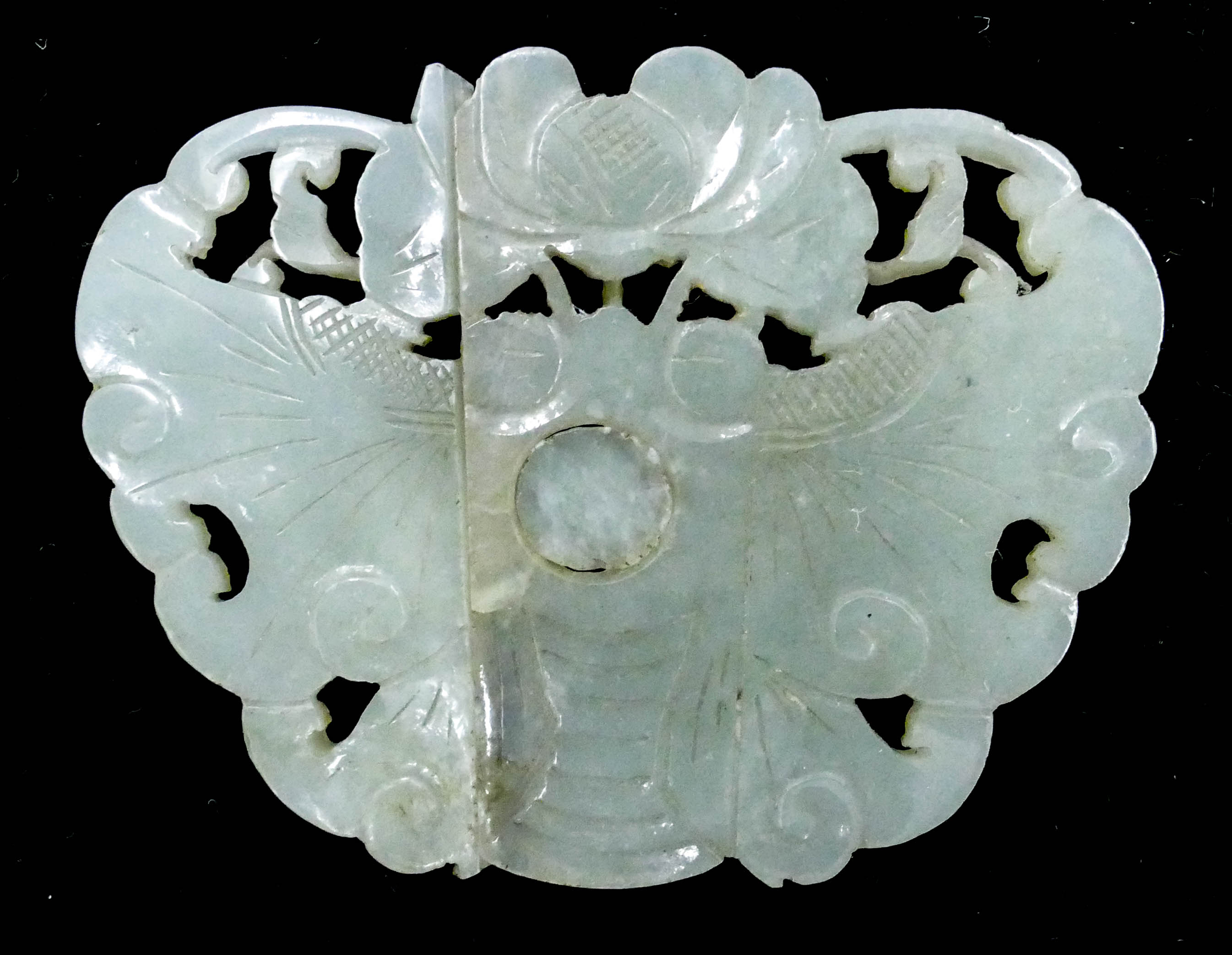 Chinese Qing Jade Moth Buckle 2.25''x3''.