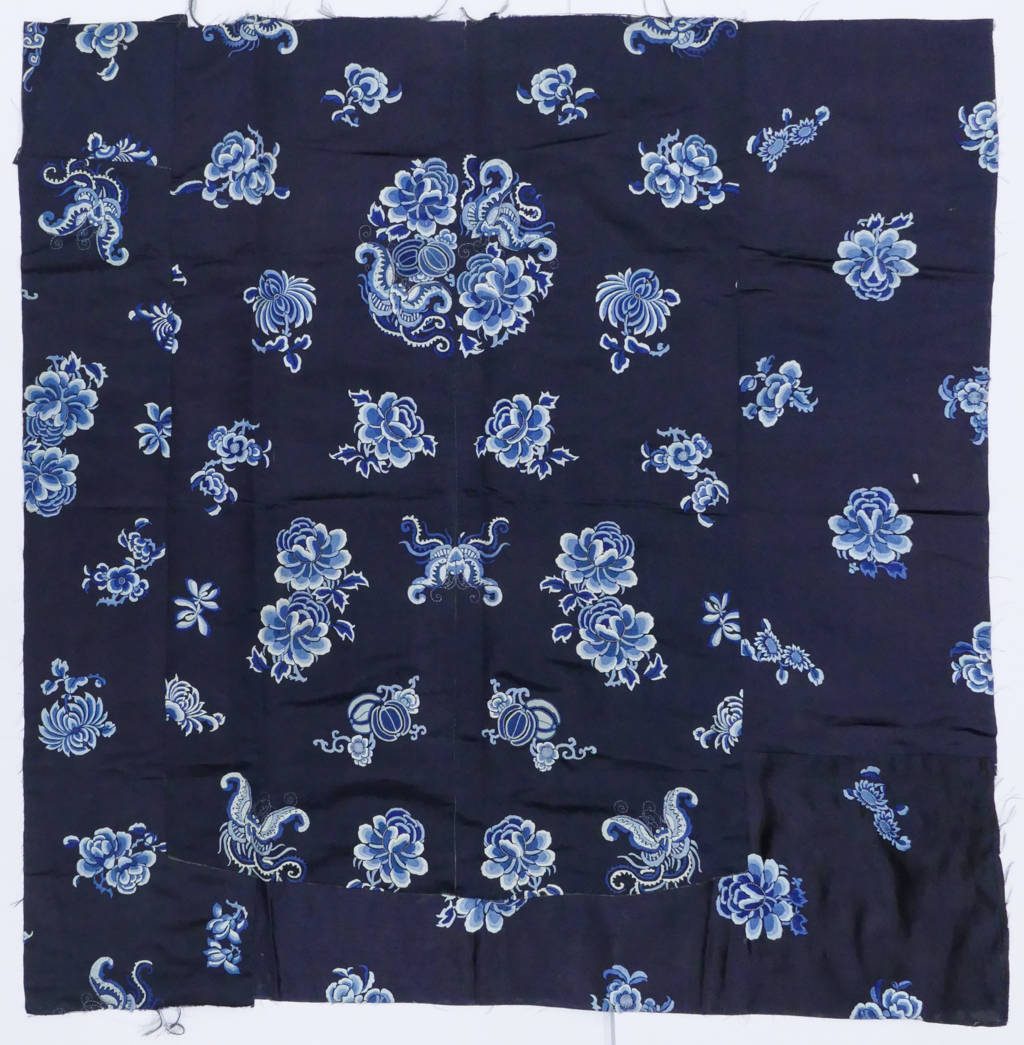 Chinese Qing Cobalt Silk Embroidered