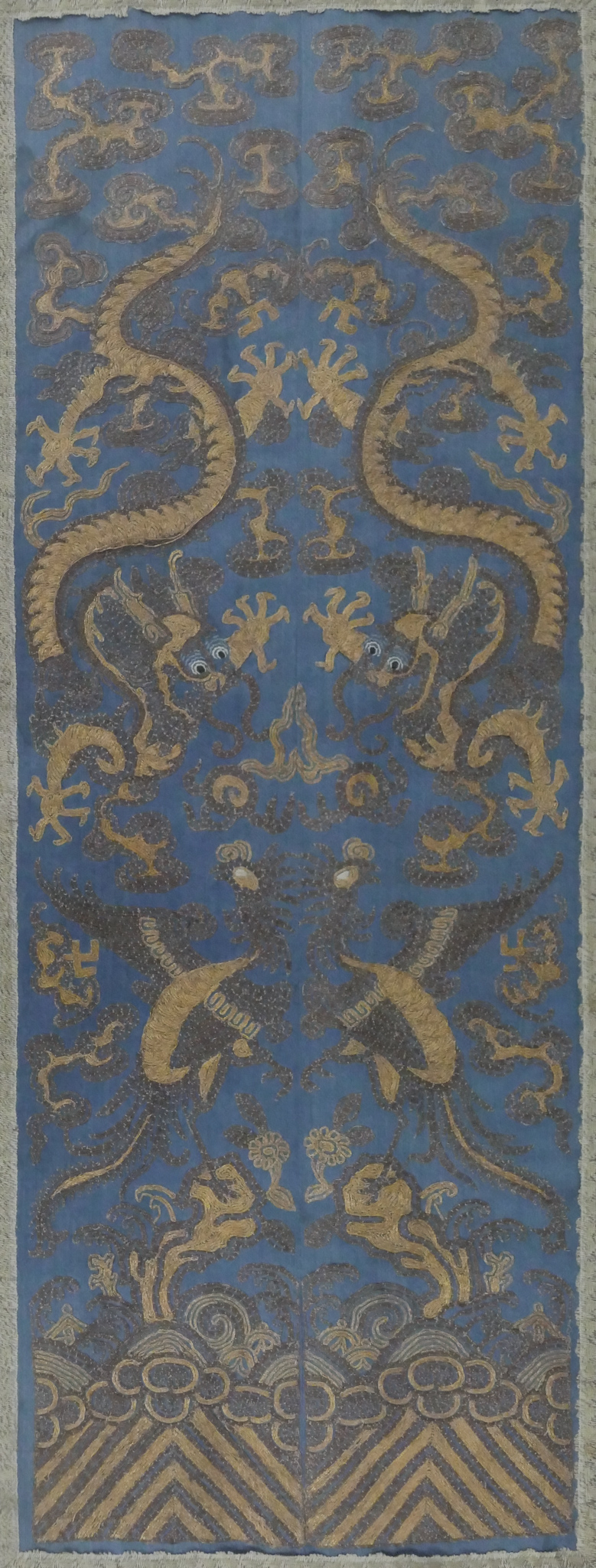 Pair Chinese Imperial Dragon Silk