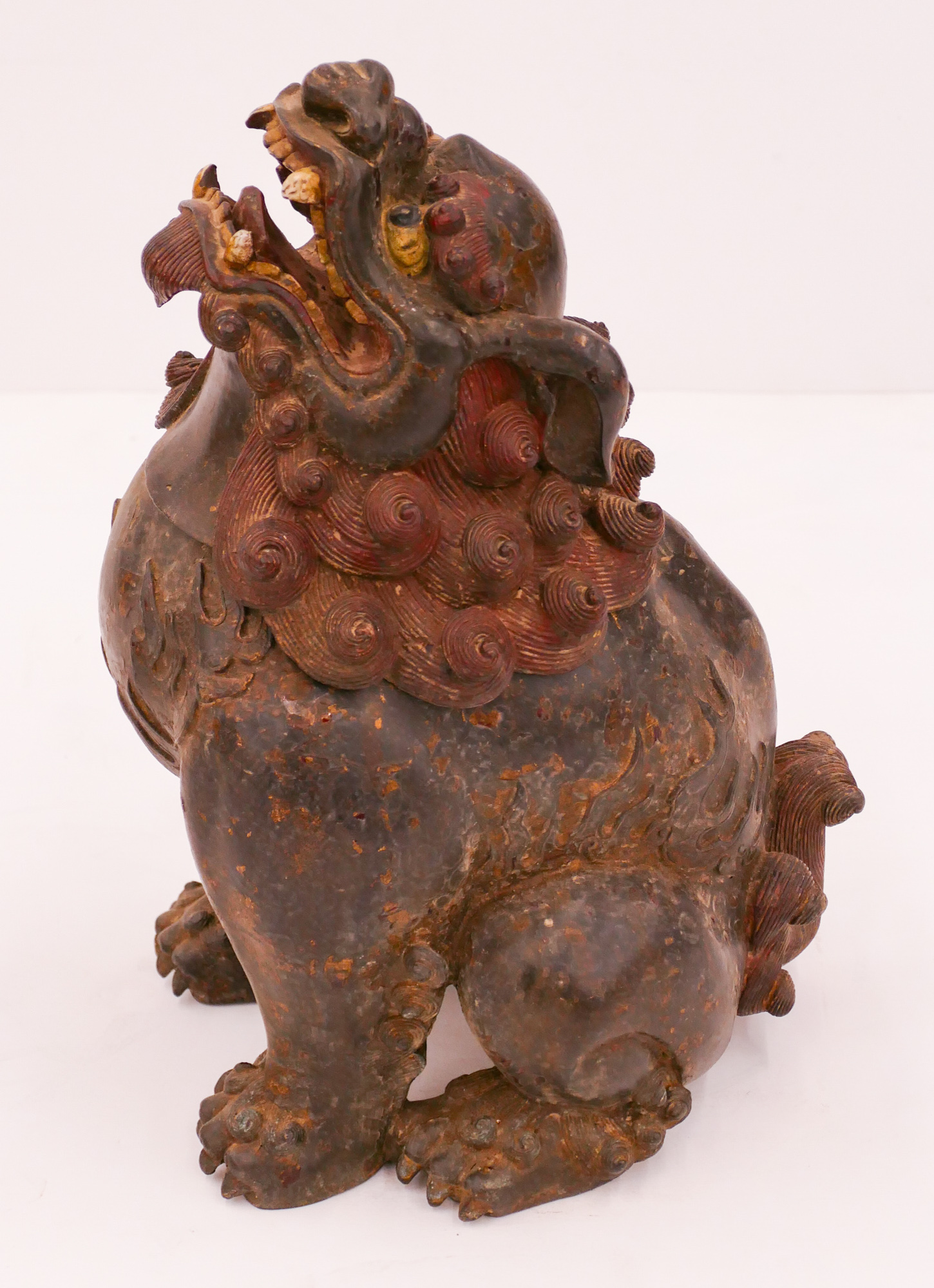 Chinese Lacquered Bronze Foo Lion