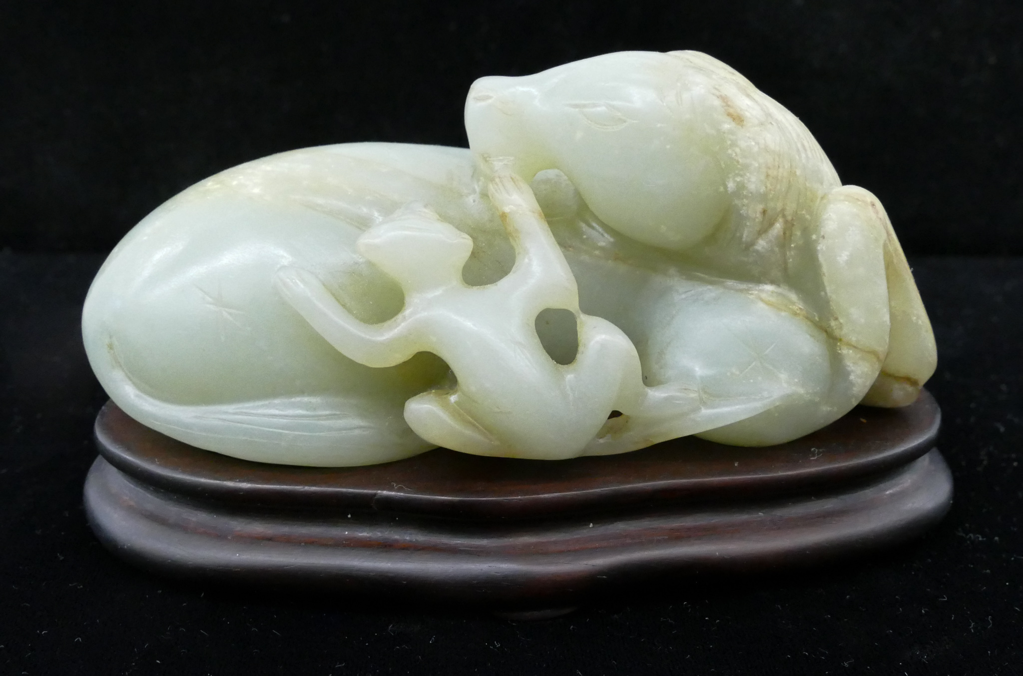 Chinese Jade Recumbent Horse on Stand