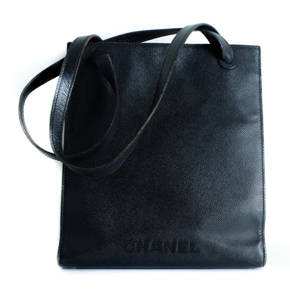 VINTAGE CHANEL STITCHED BLACK LEATHER