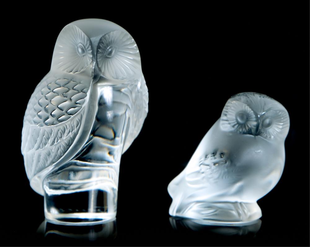 TWO LALIQUE OWLS: SHIVER OWL &